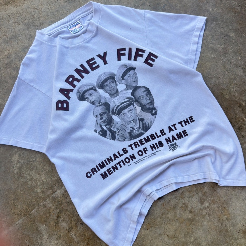 Vintage 90s All Sport Barney Fife Andy Griffith Show T-Shirt White Medium (f1)